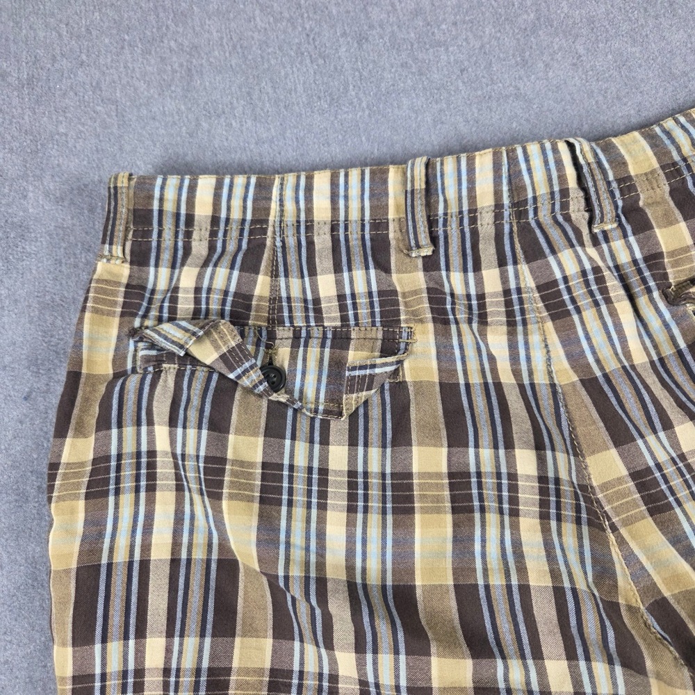 IZOD Plaid Shorts Mens 38 Brown Tan Blue Excellent Cotton Flat Front Casual - Picture 12 of 13